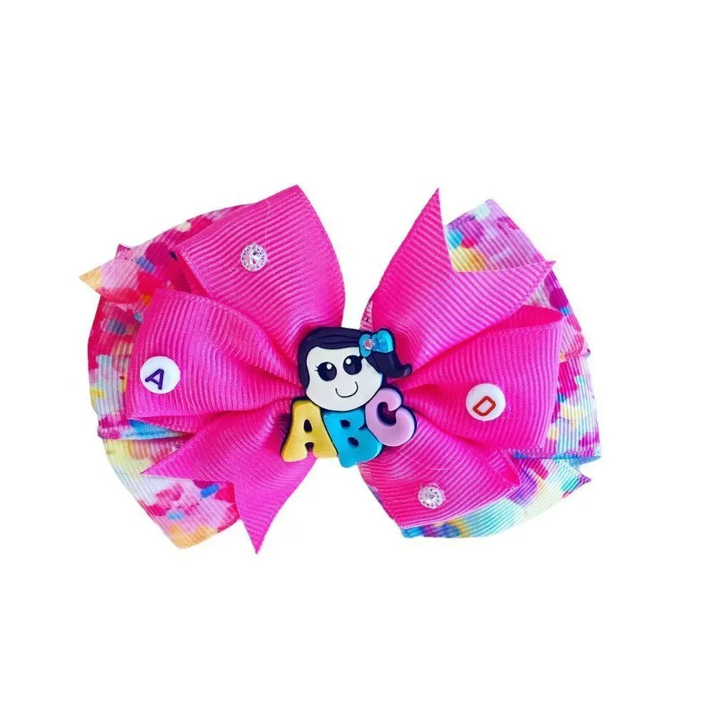 BACK to SCHOOL Hair Bow Clips, Tie Dye Hair Accessories for Girls Handmade NEW